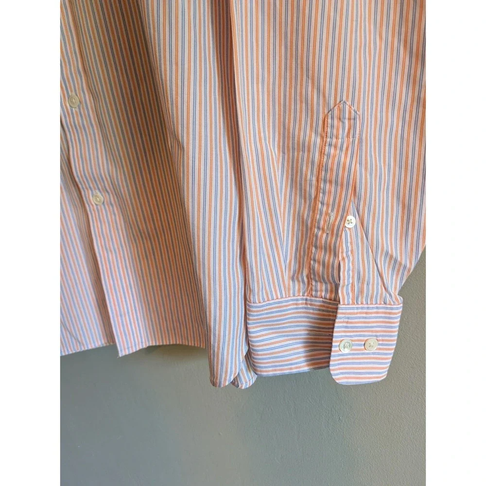 J.Crew Mens XL Orange Blue Striped Button Down Shirt 100s‎ 2-Ply Cotton 62270